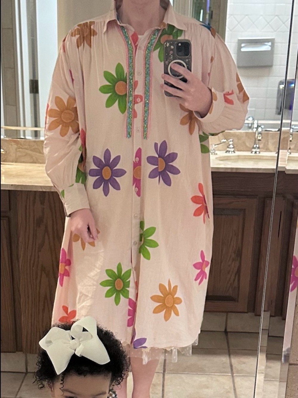 POL Oversized Floral Tunic Dress Embroidered Boho Size Small
